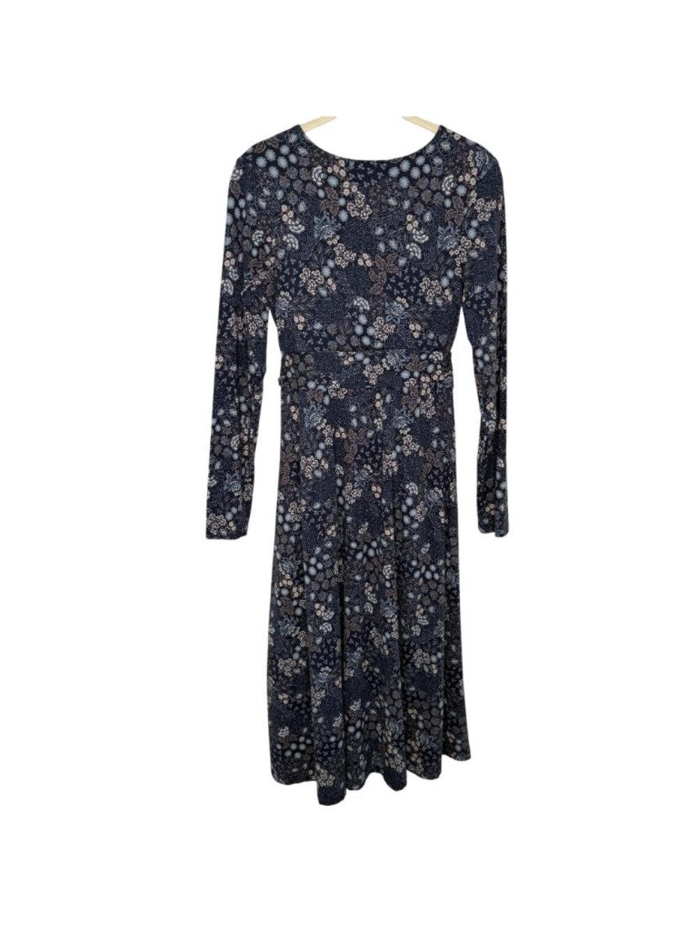 Pact Organic Cotton Navy Floral Faux Wrap Dress, S - Picture 2 of 9